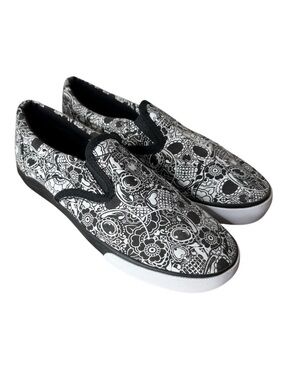 IRON FIST IRN FST Sugar Skull Slip On Sneakers White Black Goth Punk Street Sz 6